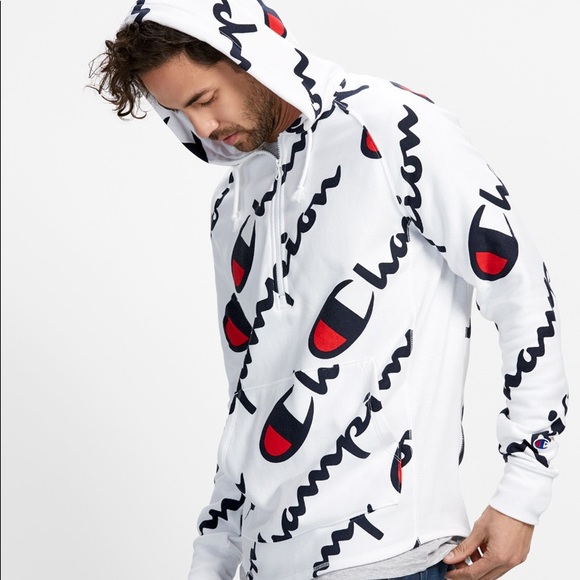 champion allover script hoodie
